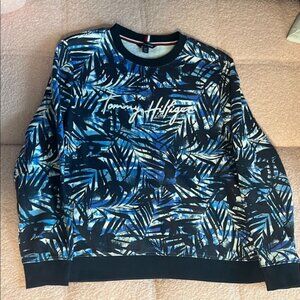 Tommy Hilfiger - Men's Multi-Blues Leaf Print Sweater - Large